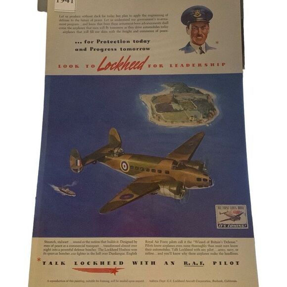 Vintage 1941 Lockheed for Leadership Protection Today Progress Tomorrow Ad Adver - Picture 2 of 2